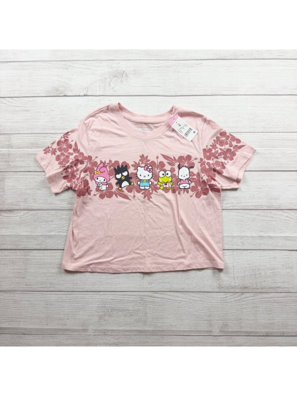 Hello Kitty And Friends Girls Boxy Pink Floral Graphic T-Shirt Hybrid Apparel NW
